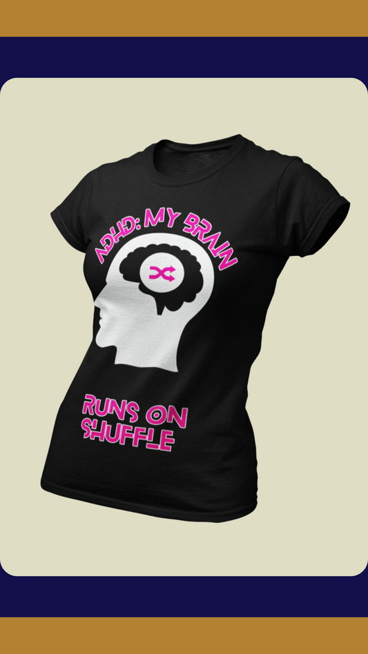 ADHD: My Brain Runs on Shuffle Unisex Heavy Cotton Tee (Pink)