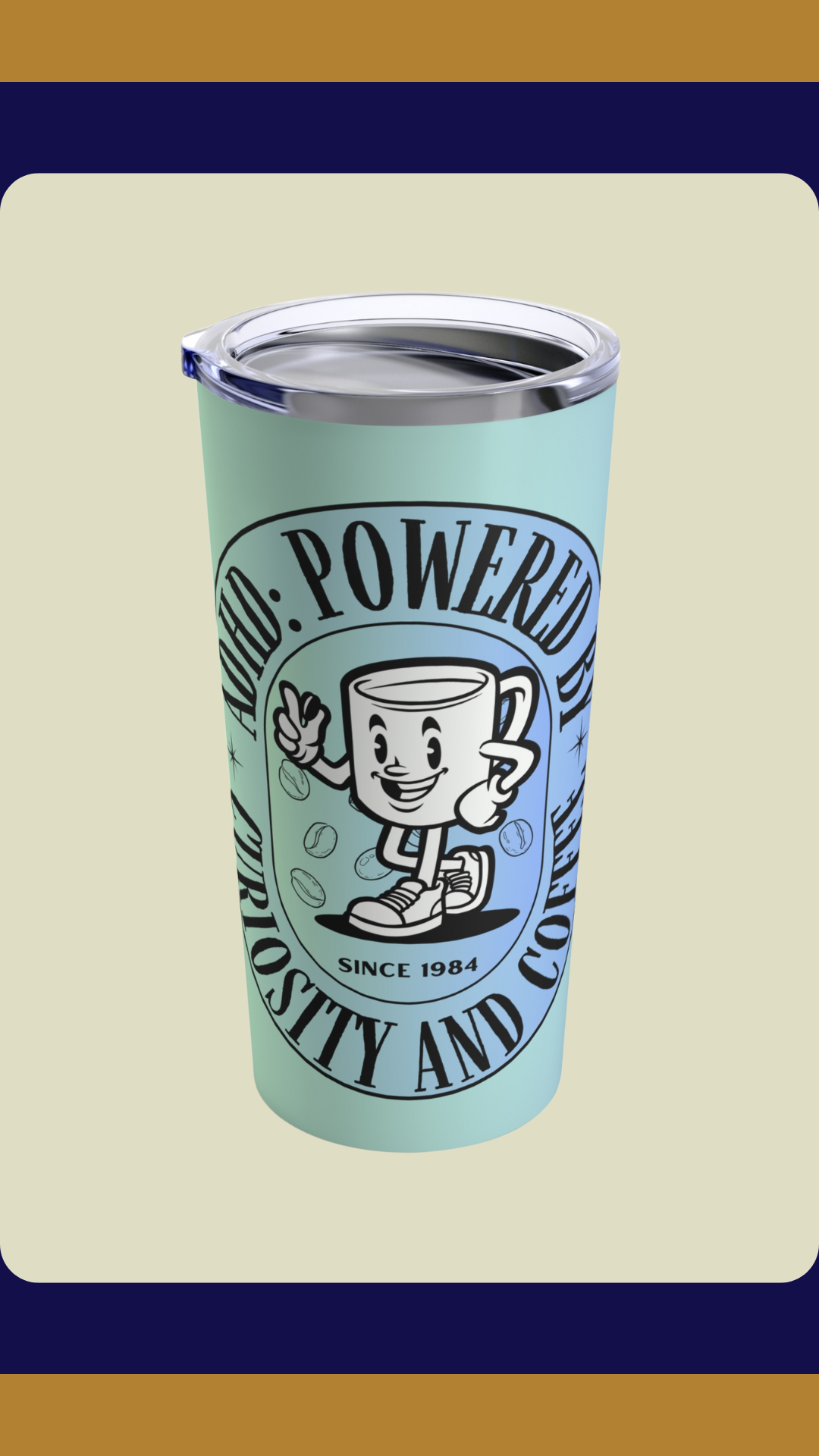 ADHD Powered by Curiosity and Coffee Blue Tumbler | Fun ADHD Awareness Gift