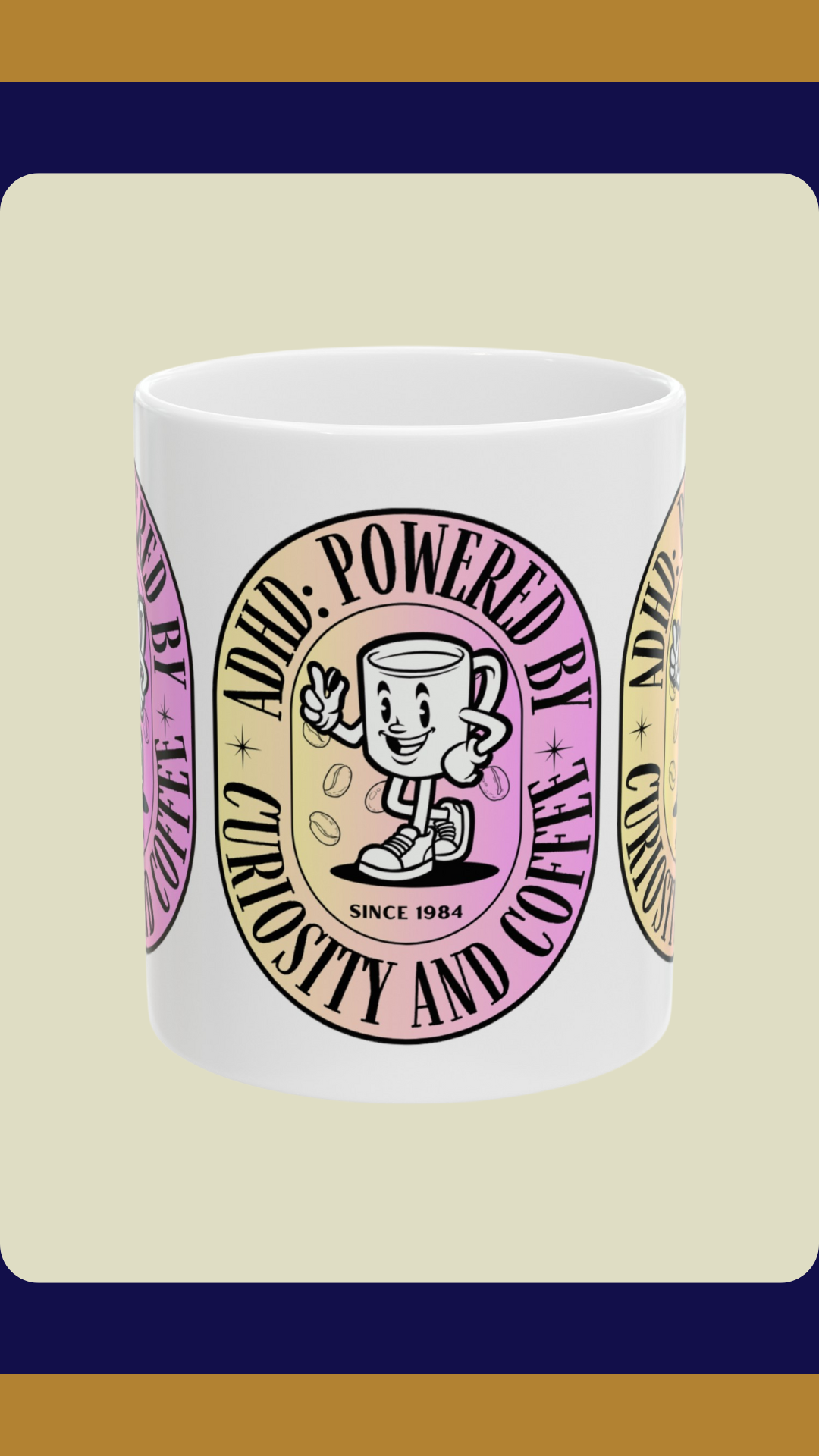 ADHD Powered by Curiosity and Coffee Mug Pink| Fun ADHD Awareness Gift