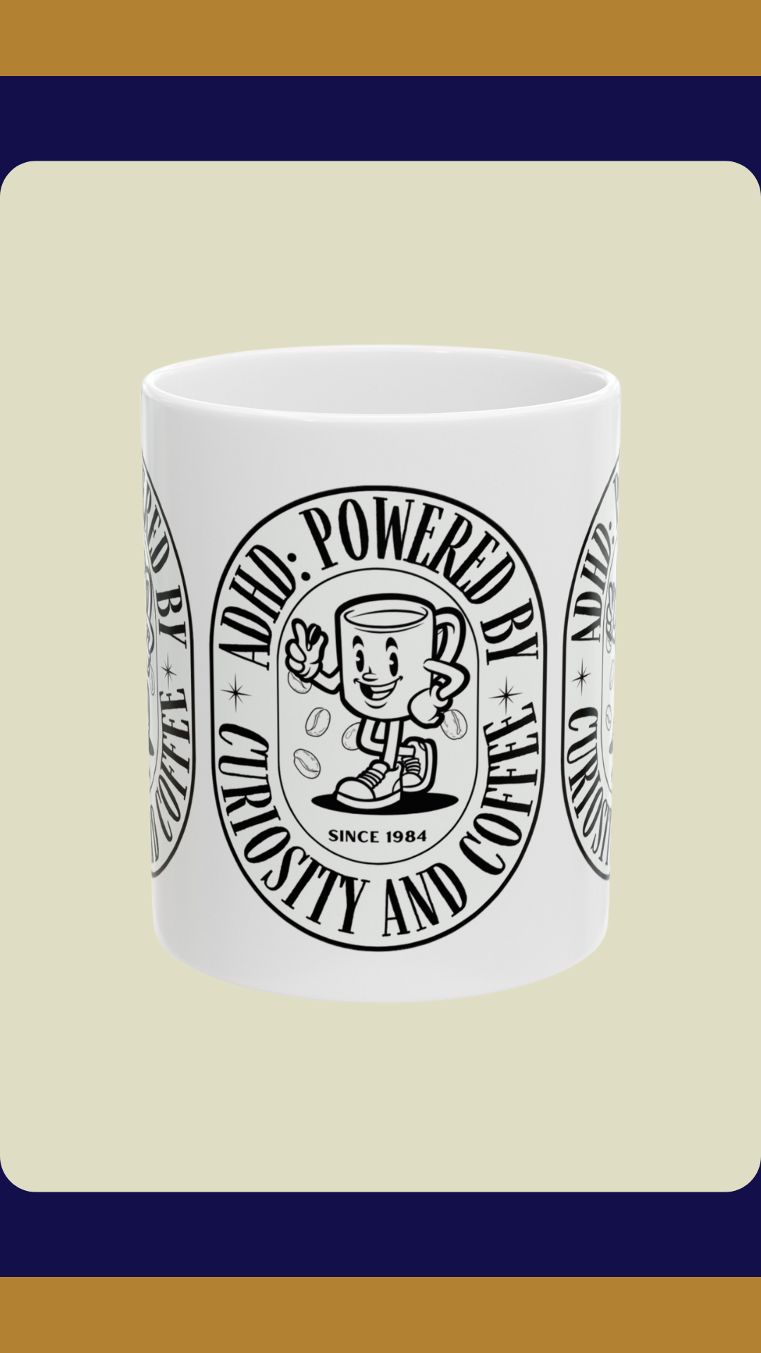 ADHD Powered by Curiosity and Coffee Mug | Fun ADHD Awareness Gift