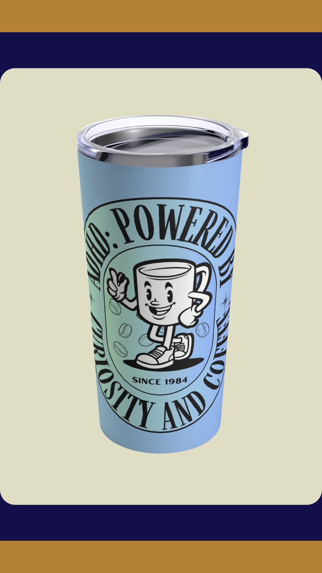 ADHD Powered by Curiosity and Coffee Blue Tumbler | Fun ADHD Awareness Gift