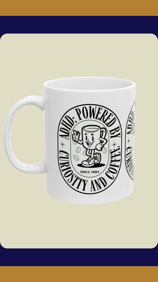 ADHD Powered by Curiosity and Coffee Mug | Fun ADHD Awareness Gift