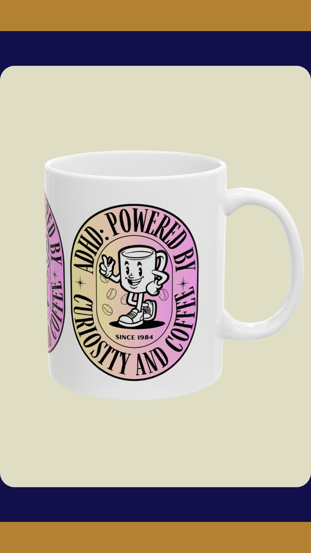 ADHD Powered by Curiosity and Coffee Mug Pink| Fun ADHD Awareness Gift